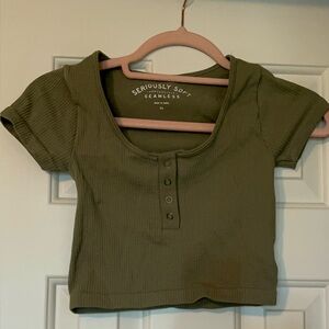 Aeropostale Green Ribbed Crop T-Shirt